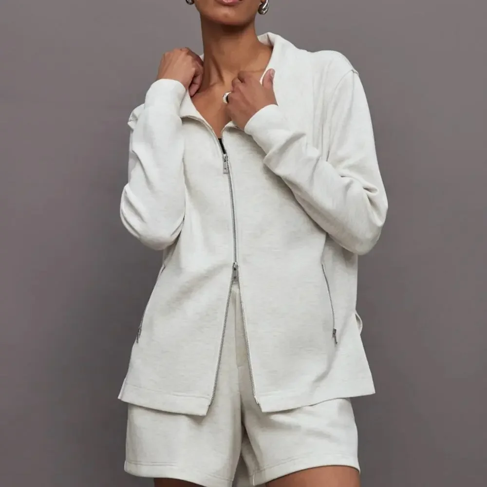 CARBON38 Moonbeam Heather Asymmetrical Zip Interlock Active Knit Jacket Size L‎